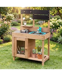 Hongge Wooden Circulating Water Faucet 5-Piece Mud Kitchen, Ages 3+