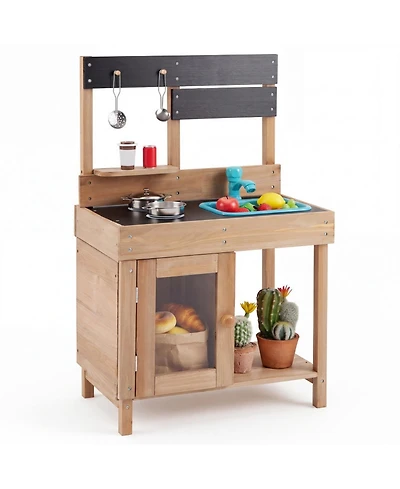 Hongge Wooden Circulating Water Faucet 5-Piece Mud Kitchen, Ages 3+