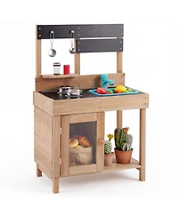Hongge Wooden Circulating Water Faucet 5-Piece Mud Kitchen, Ages 3+