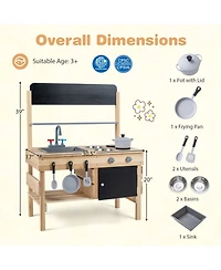 Hongge Kids Wooden Outdoor Mud Kitchen with Stainless Steel Sink and Stoves Ages 3