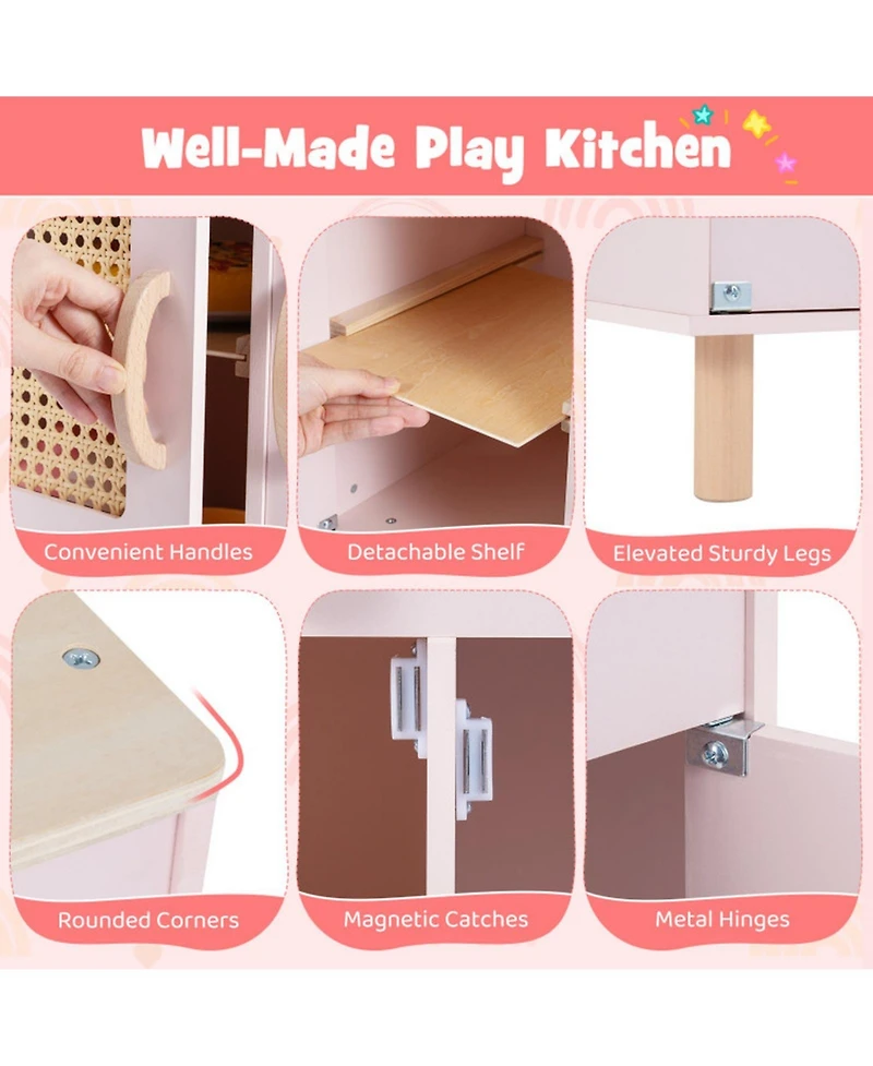 Hongge Kids Wooden Play Kitchen Playset with Working Ice Maker and Sink Ages 3