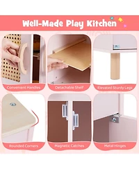 Hongge Kids Wooden Play Kitchen Playset with Working Ice Maker and Sink Ages 3