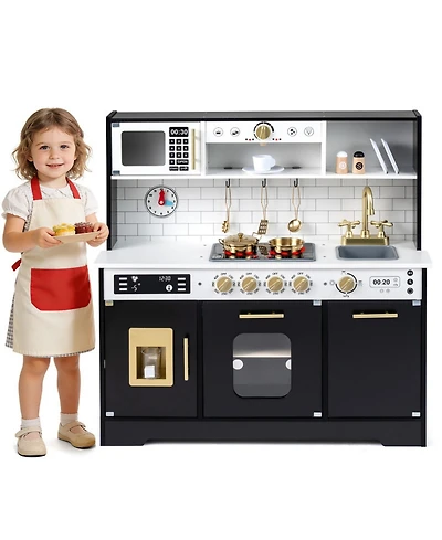 Hongge Lights and Sounds Wooden Play Kitchen with Ice Maker, Ages 3+