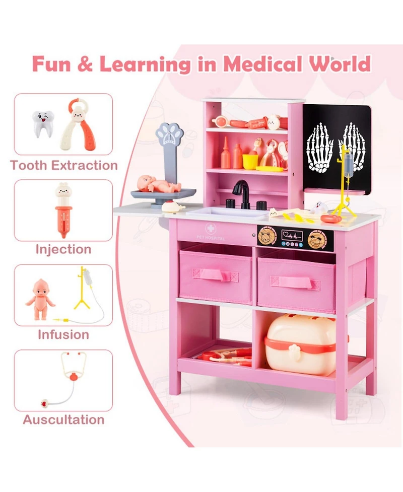 Hongge Wooden Doctor Office Playset with Folding Tabletop and Blackboard, Ages 3+