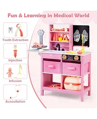 Hongge Wooden Doctor Office Playset with Folding Tabletop and Blackboard, Ages 3+