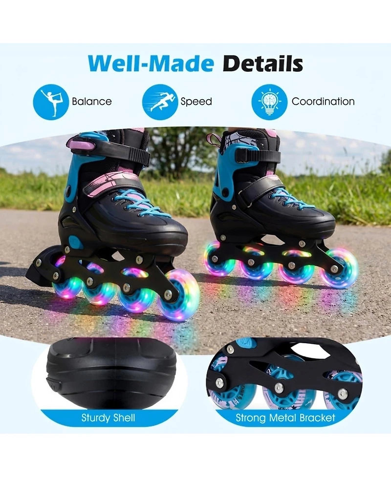 Hongge Kids Adjustable Inline Skates with Aluminum Frame and Light-Up Wheels Ages 5-7