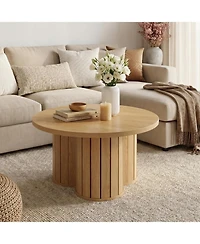 Tribesigns Round Coffee Table, 31.5" Wooden Circle Coffee Table with Three-lobed Grille Base, Small Accent Center Table
