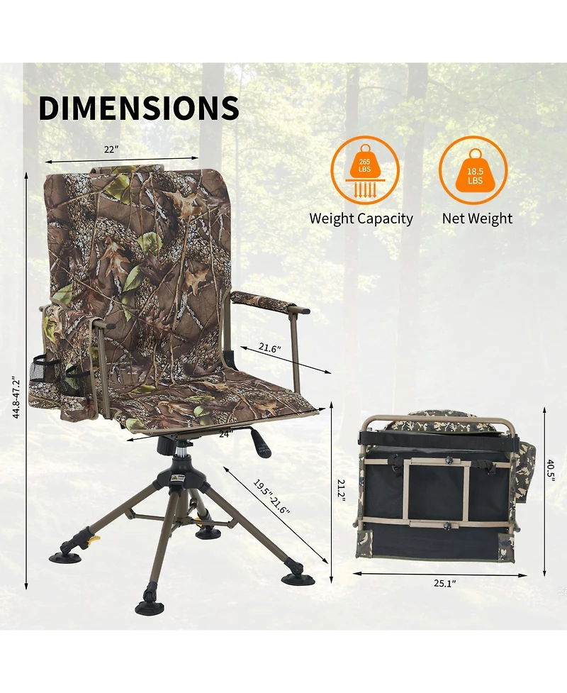 homfan Leaf Camouflage 360degree(s) Swivel Folding Hunting and Outdoor Lounge Chair with Carrying Strap, Silent Blind Seat