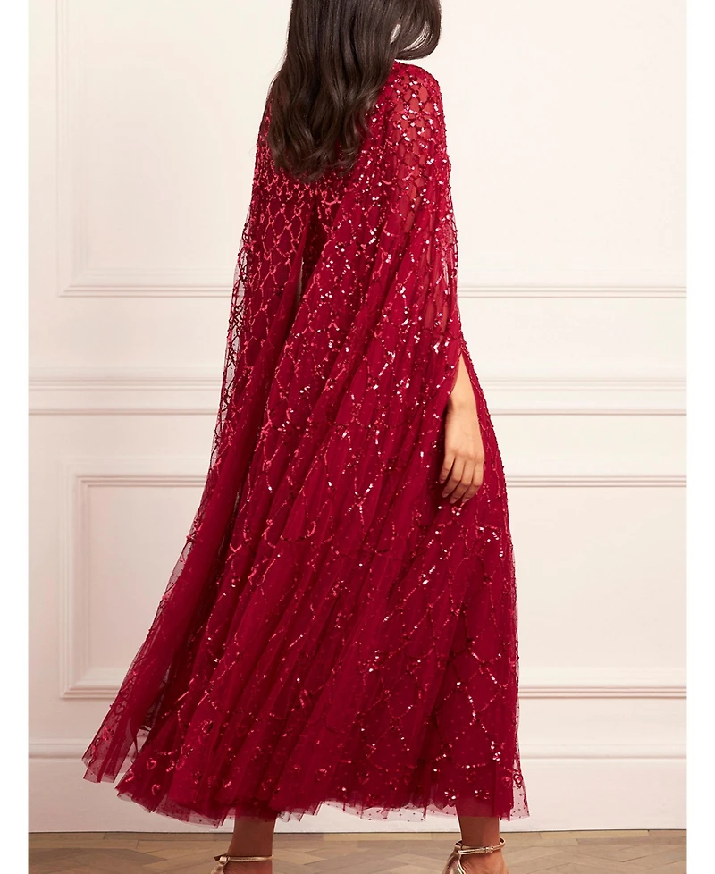 Needle & Thread Women's Heart Lattice Cape Sequin-Embellished Floor-Length Gown