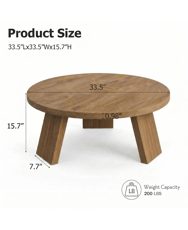 homfan Round Coffee Table 33.5 Inch Mid Century Wood Circle Center with Legs Minimalist for Living Room Apartment Small Space