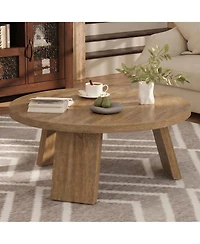 homfan Round Coffee Table 33.5 Inch Mid Century Wood Circle Center with Legs Minimalist for Living Room Apartment Small Space