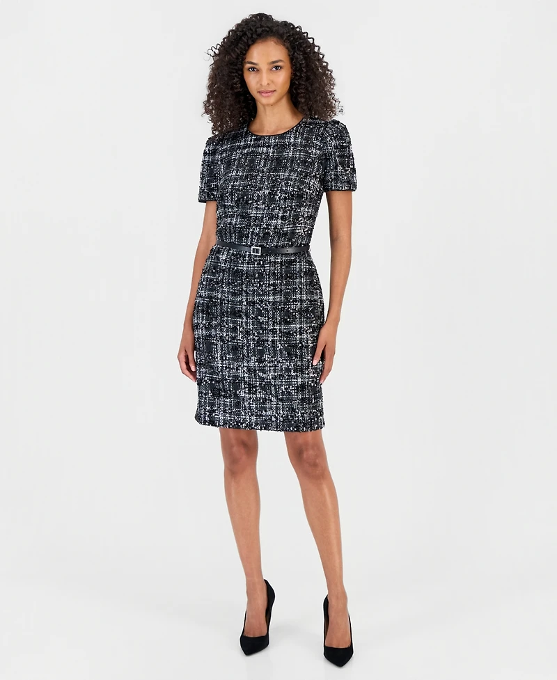 Anne Klein Women's Puff Sleeve Plaid Midi Dress