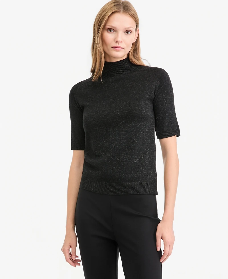 Kobi Halperin Women's Aiden Mock-Neck Short-Sleeve Lightweight Wool-Blend Sweater