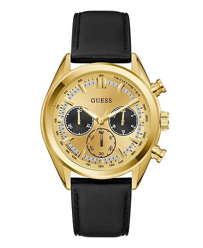 Guess Men's Quartz Black Genuine Leather Watch 44mm