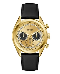 Guess Men's Quartz Black Genuine Leather Watch 44mm