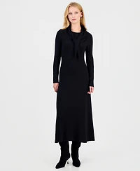 Anne Klein Women's Cable Rib Crewneck A-Line Midi Dress