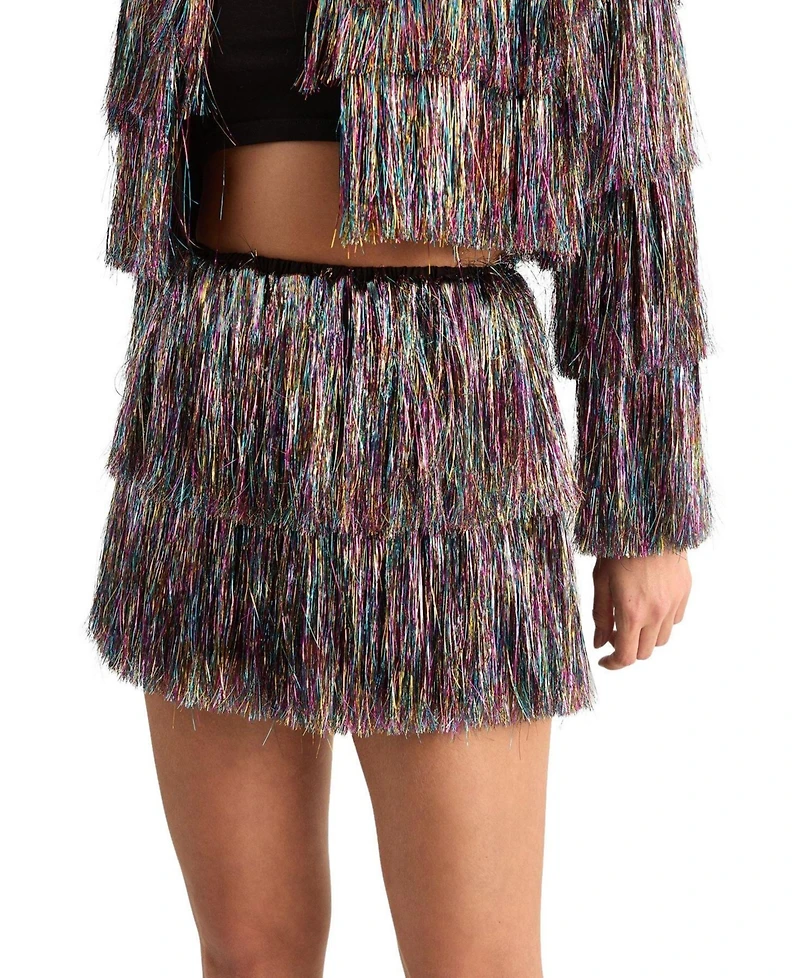 Nasty Gal Women's High-Waisted Metallic Tinsel Tiered Shorts, 15.75" Inseam