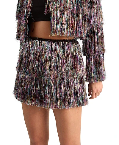 Nasty Gal Women's High-Waisted Metallic Tinsel Tiered Shorts, 15.75" Inseam