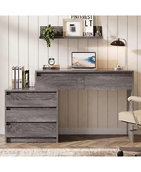 Tribesigns Computer Desk with 5 Drawers: Home office desk with file cabinet and printer stand. Rustic workstation for small spaces