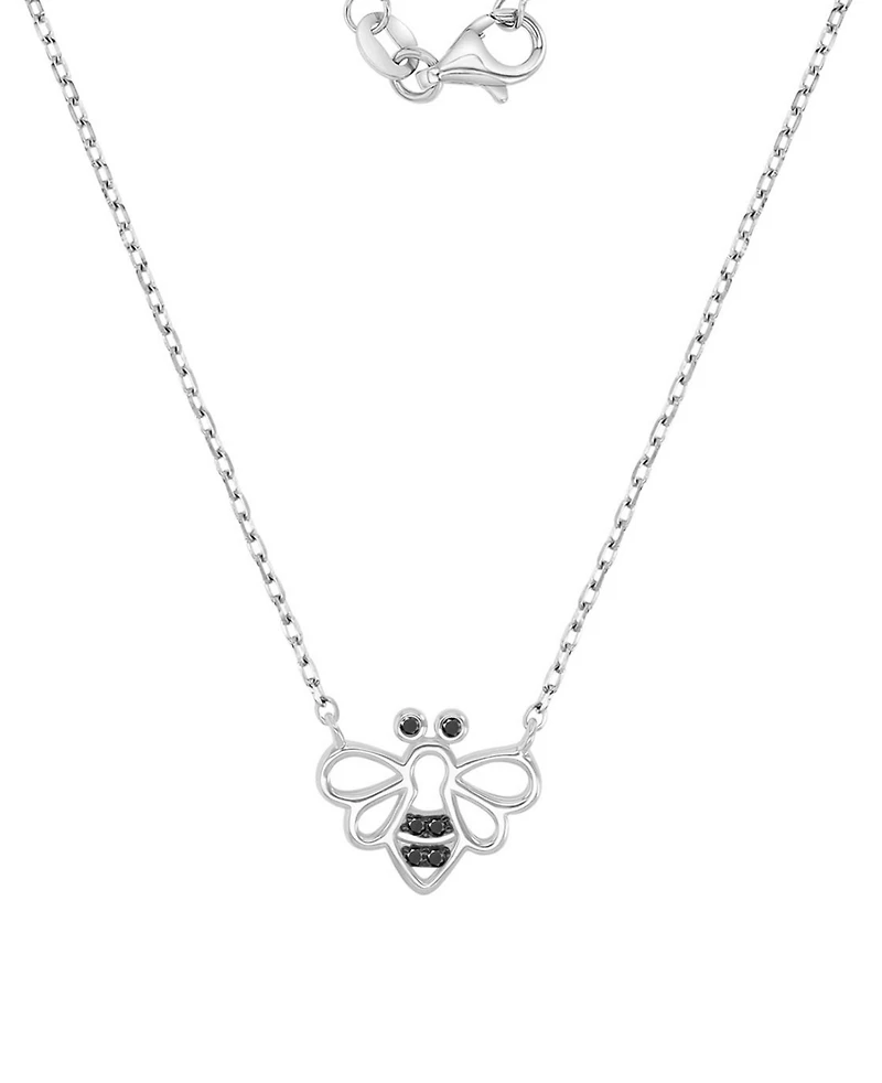 Macy's Black Rhodium Over Sterling Silver Black Spinel Bee Necklace