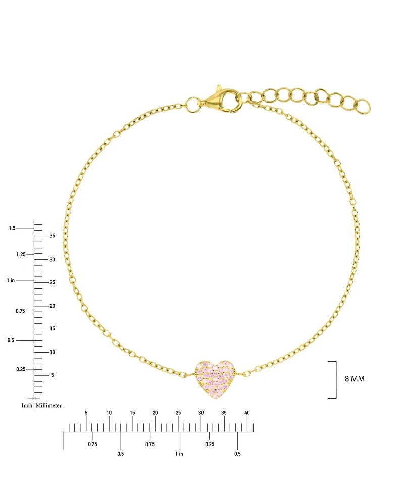 Macy's 14k Gold Over Sterling Silver Pave Pink Cubic Zirconia Heart Bracelet