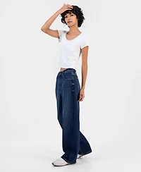 Celebrity Pink Juniors' Straight V Pitch Mid-Rise Cotton-Blend Jeans