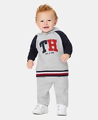 Tommy Hilfiger Baby Boys' Color-blocked Logo Hoodie and Jogger Pants, 2-Piece Set