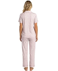 Roudelain Women's Long-Sleeve Satin Piping Top & Drawstring Pants, 2-Piece Pajama Set