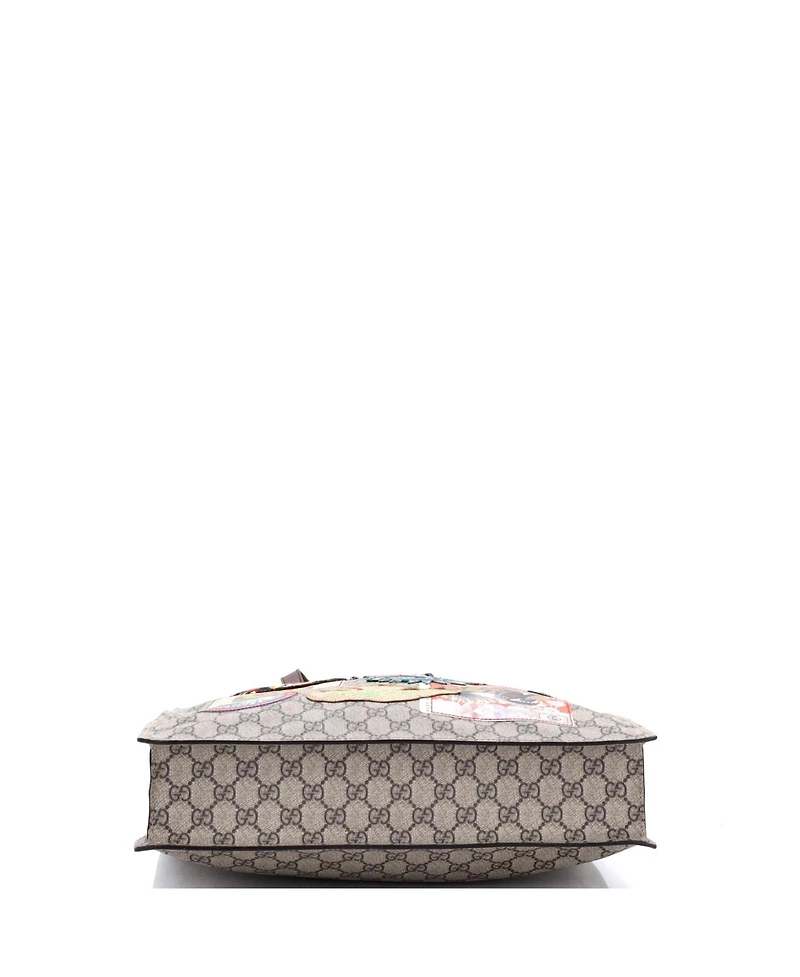 Pre-Owned Gucci North South Courrier Convertible Soft Open Tote Gg Coated Canvas with Applique
