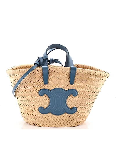 Pre-Owned Celine Teen Triomphe Basket Shoulder Bag Raffia with Leather