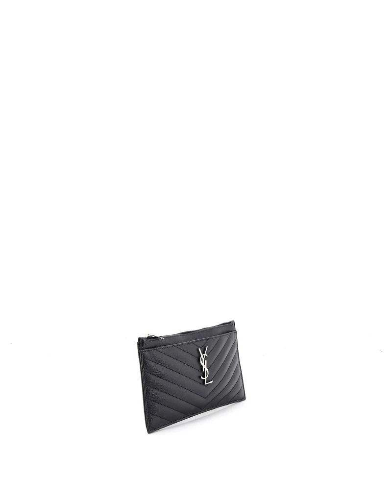 Pre-Owned Saint Laurent Medium Classic Monogram Zip Bill Pouch Matelasse Chevron Leather