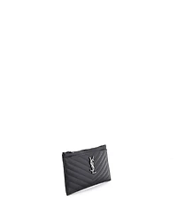 Pre-Owned Saint Laurent Medium Classic Monogram Zip Bill Pouch Matelasse Chevron Leather