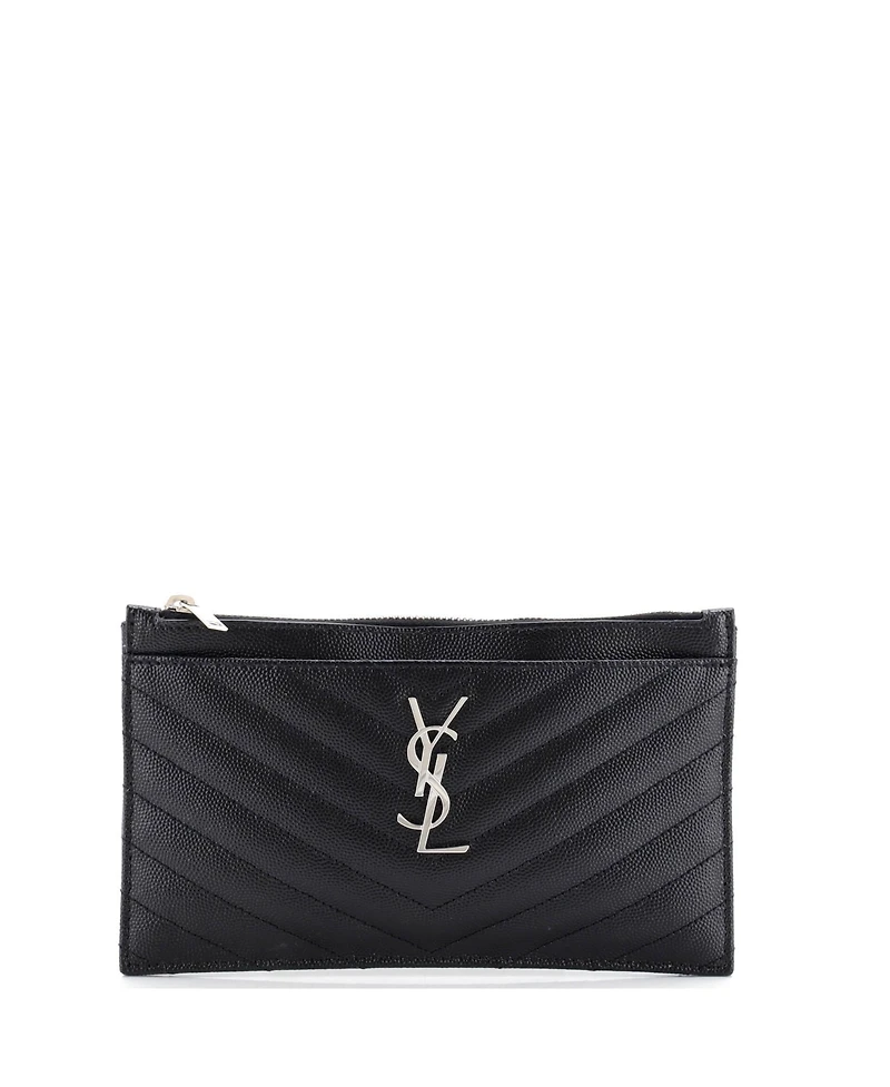 Pre-Owned Saint Laurent Medium Classic Monogram Zip Bill Pouch Matelasse Chevron Leather