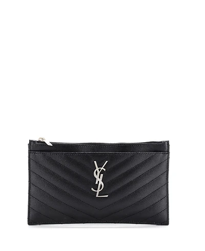 Pre-Owned Saint Laurent Medium Classic Monogram Zip Bill Pouch Matelasse Chevron Leather