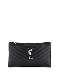 Pre-Owned Saint Laurent Medium Classic Monogram Zip Bill Pouch Matelasse Chevron Leather