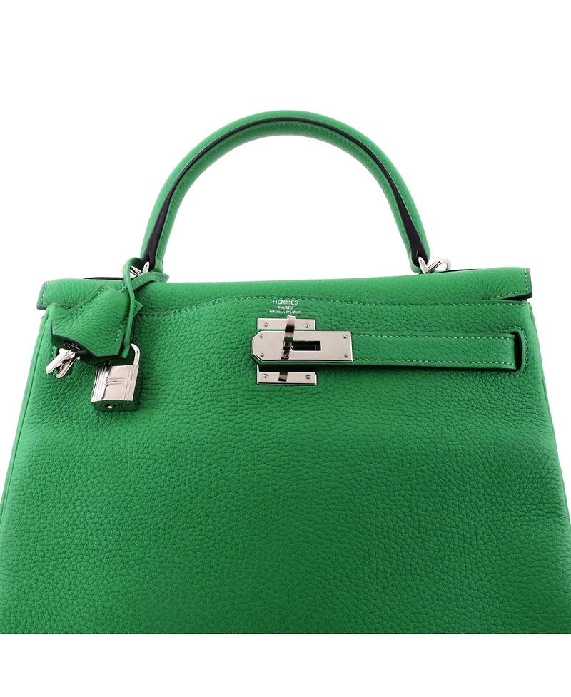 Pre-Owned Hermes Kelly 28 Handbag Green Togo with Palladium Hardware