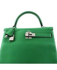 Pre-Owned Hermes Kelly 28 Handbag Green Togo with Palladium Hardware