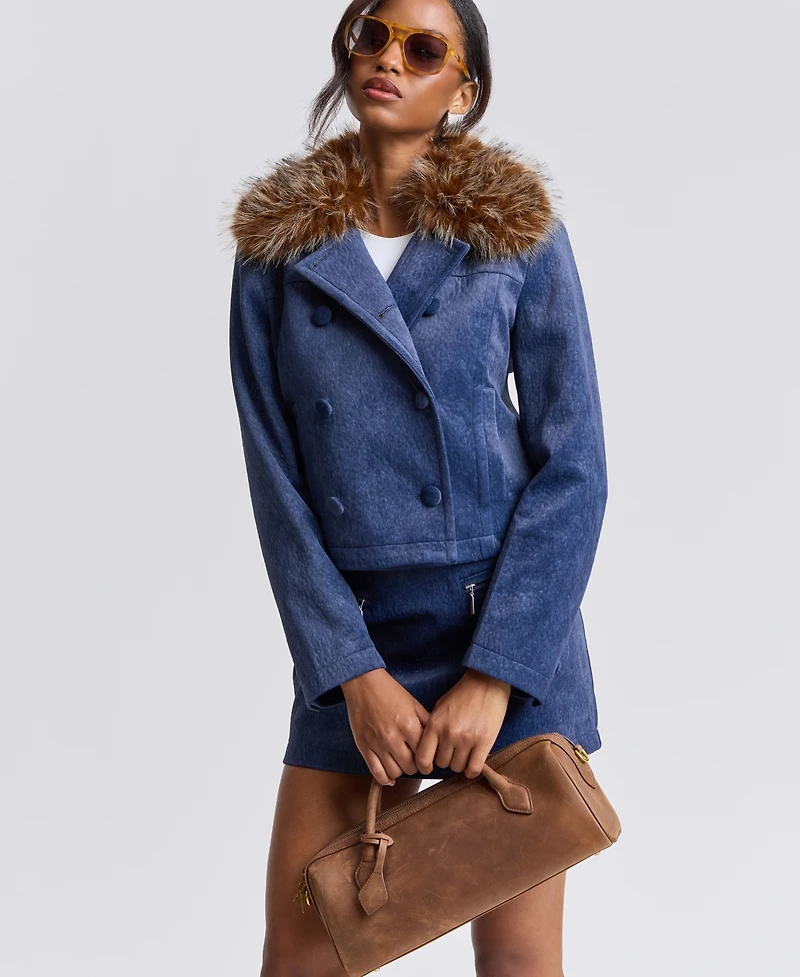 Avec Les Filles Women's Spread Collar Shrunken Coat