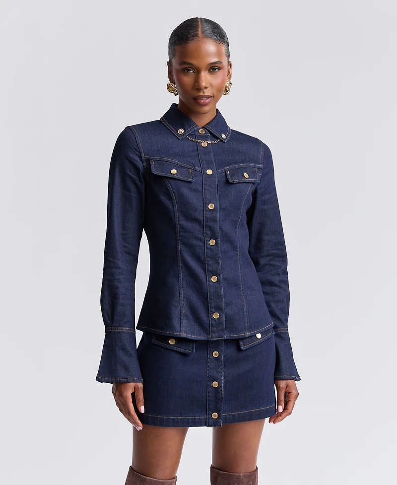 Avec Les Filles Button-Front Collared Top