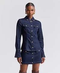 Avec Les Filles Button-Front Collared Top
