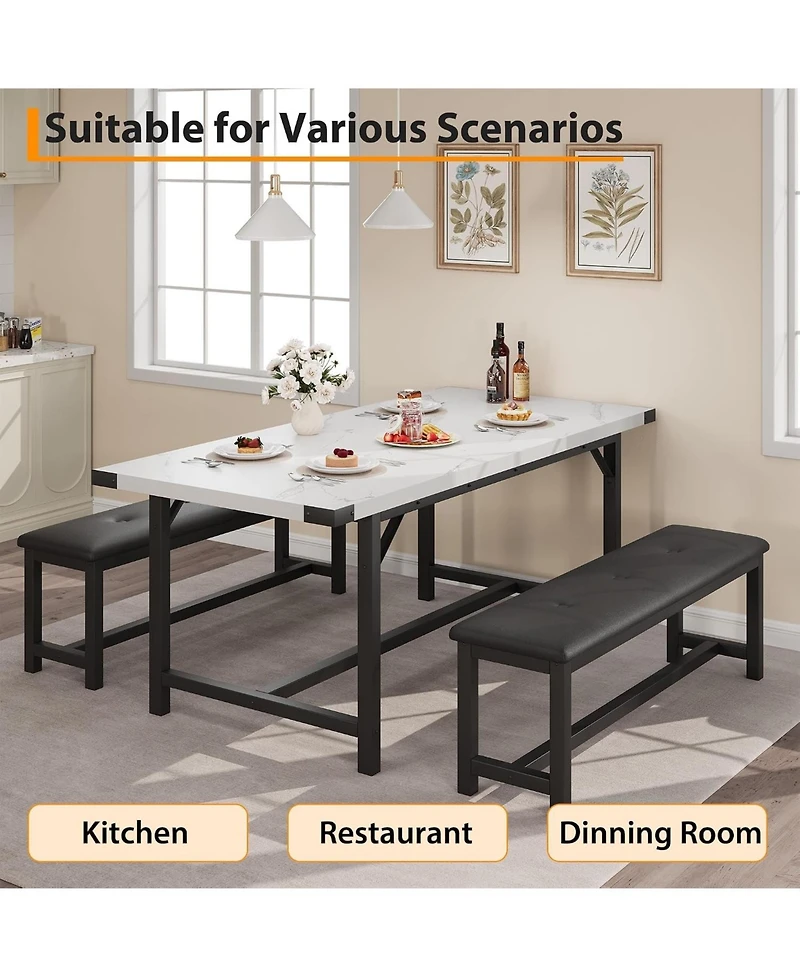 homfan 3-Piece Dining Set for 4-6 – Extendable Table with 2 Benches, Space-Saving for Kitchen and Breakfast Nook