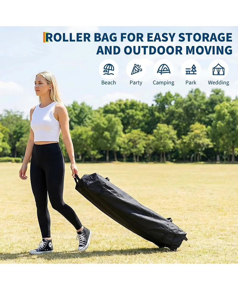 homfan 10x10 Pop Up Canopy Tent with One-Push Setup, Vent, Wheeled Bag, 4 Sandbags, 8 Stakes and 4 Ropes