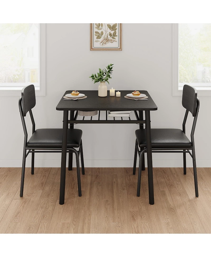 homfan Dining Table Set for 2 - 3-Piece Small Kitchen with Storage Rack, Space-Saving Square Apartment