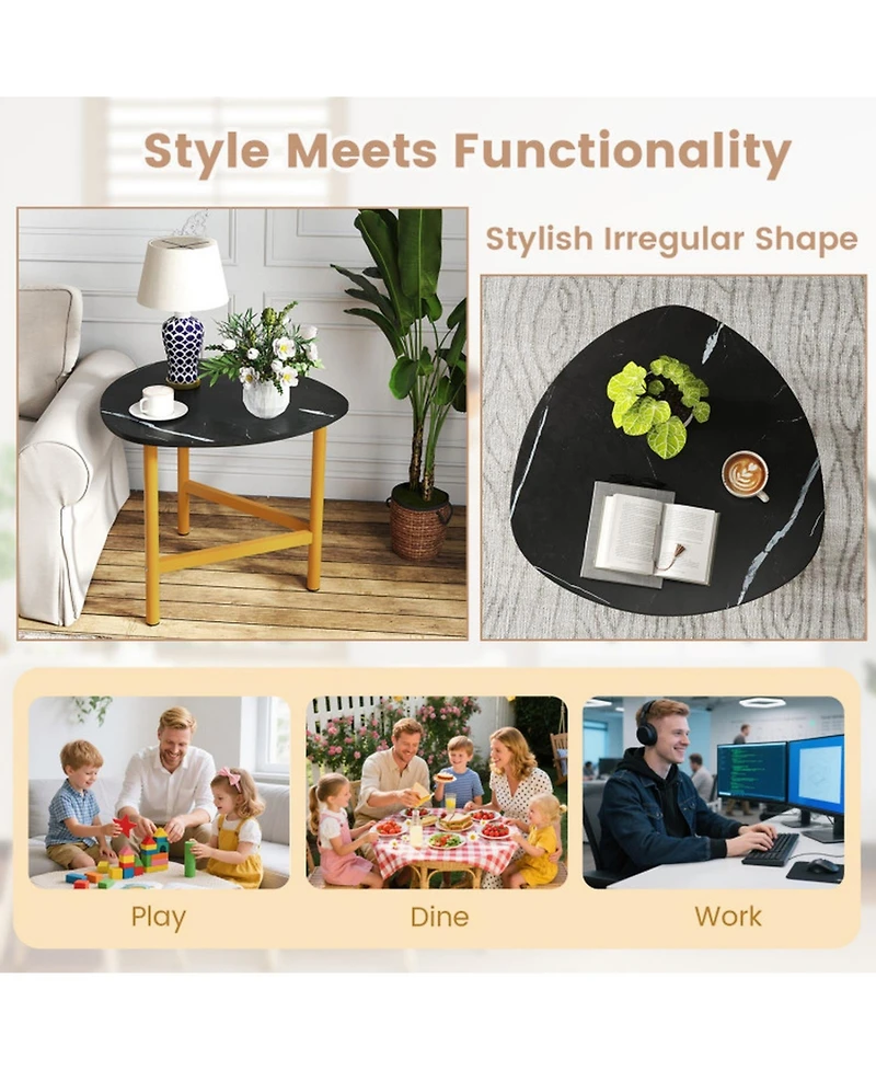 Sugift Set of 2 Triangle Oval Coffee Tables with Metal Legs