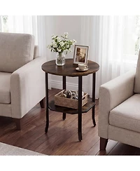 Sugift Round Side Table Small End Table with Storage Shelf 2-Tier for Small Space