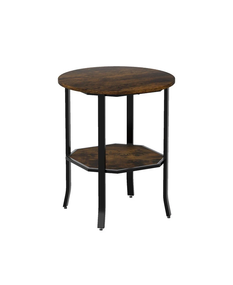 Sugift Round Side Table Small End Table with Storage Shelf 2-Tier for Small Space