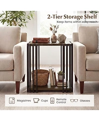 Sugift Rubber Wood Side Table with 2-Layer Storage Shelves and Metal Frame