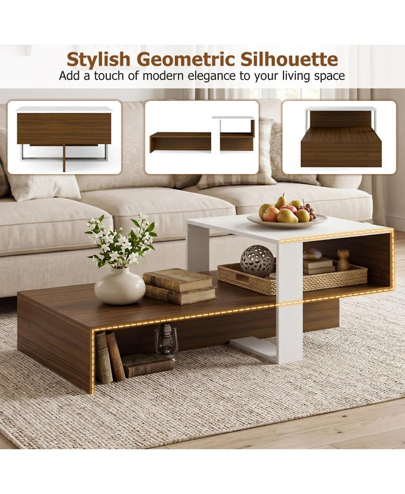 Sugift 2-Tier Modern Irregular Center Table with Open Storage Shelf