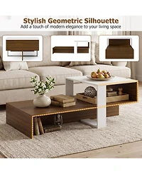 Sugift 2-Tier Modern Irregular Center Table with Open Storage Shelf