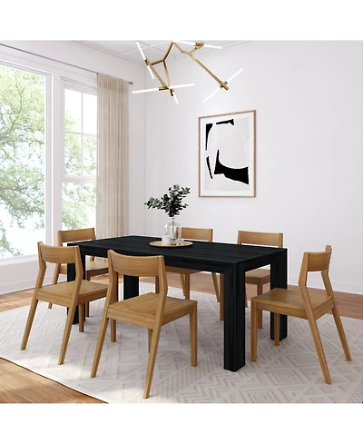 Plank+Beam 72" Modern Solid Wood Dining Table Set, Wirebrush, + 6 Chairs